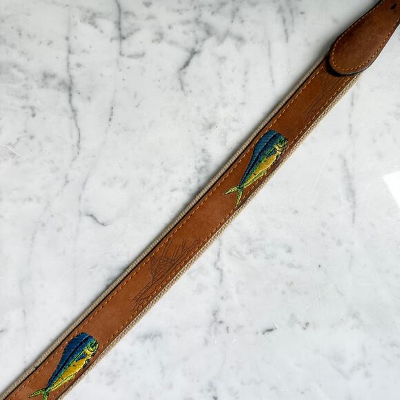 Zep-Pro USA Embroidered Fish Leather & Canvas Coastal Belt Men’s 32 - Picture 6 of 9